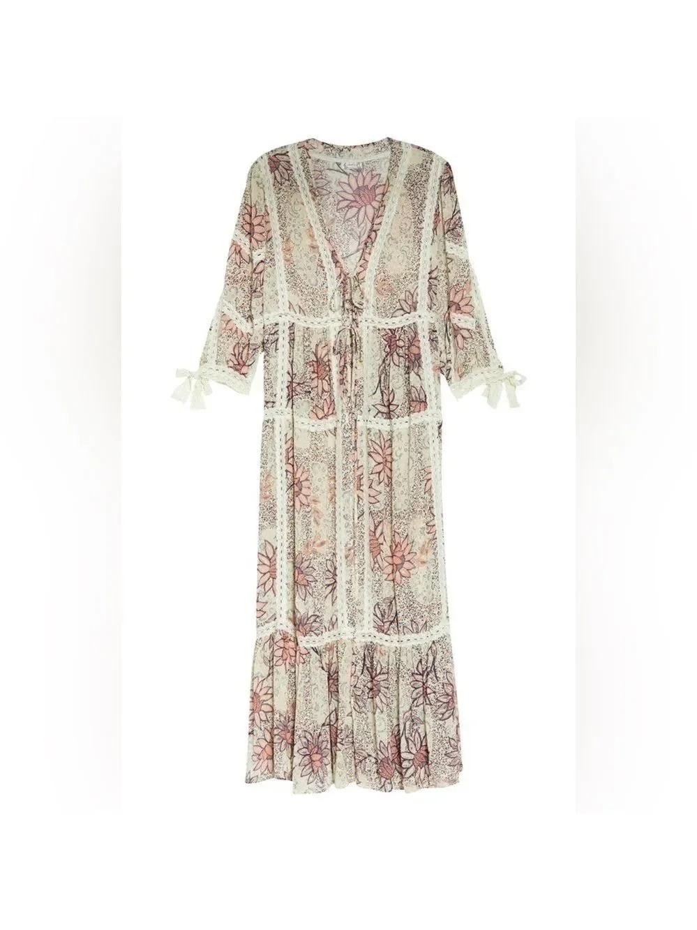 Free People Intimately Lace Long Robe Grasslands Kimono Size XS/S